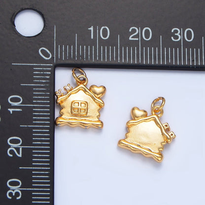 24K Gold Filled CZ Molten Dough House Heart Mini Charm | X851