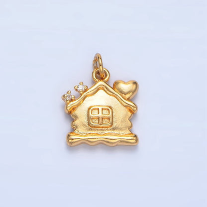 24K Gold Filled CZ Molten Dough House Heart Mini Charm | X851
