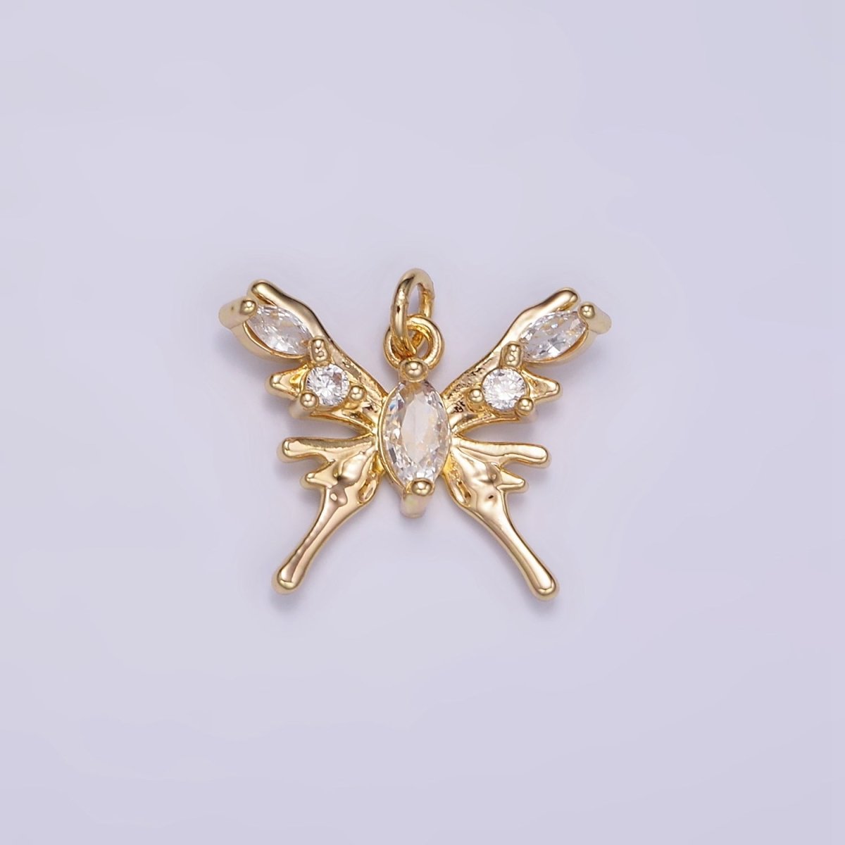 24K Gold Filled 18mm CZ Molten Drip Butterfly Insect Charm in Gold &amp; Silver | AC170