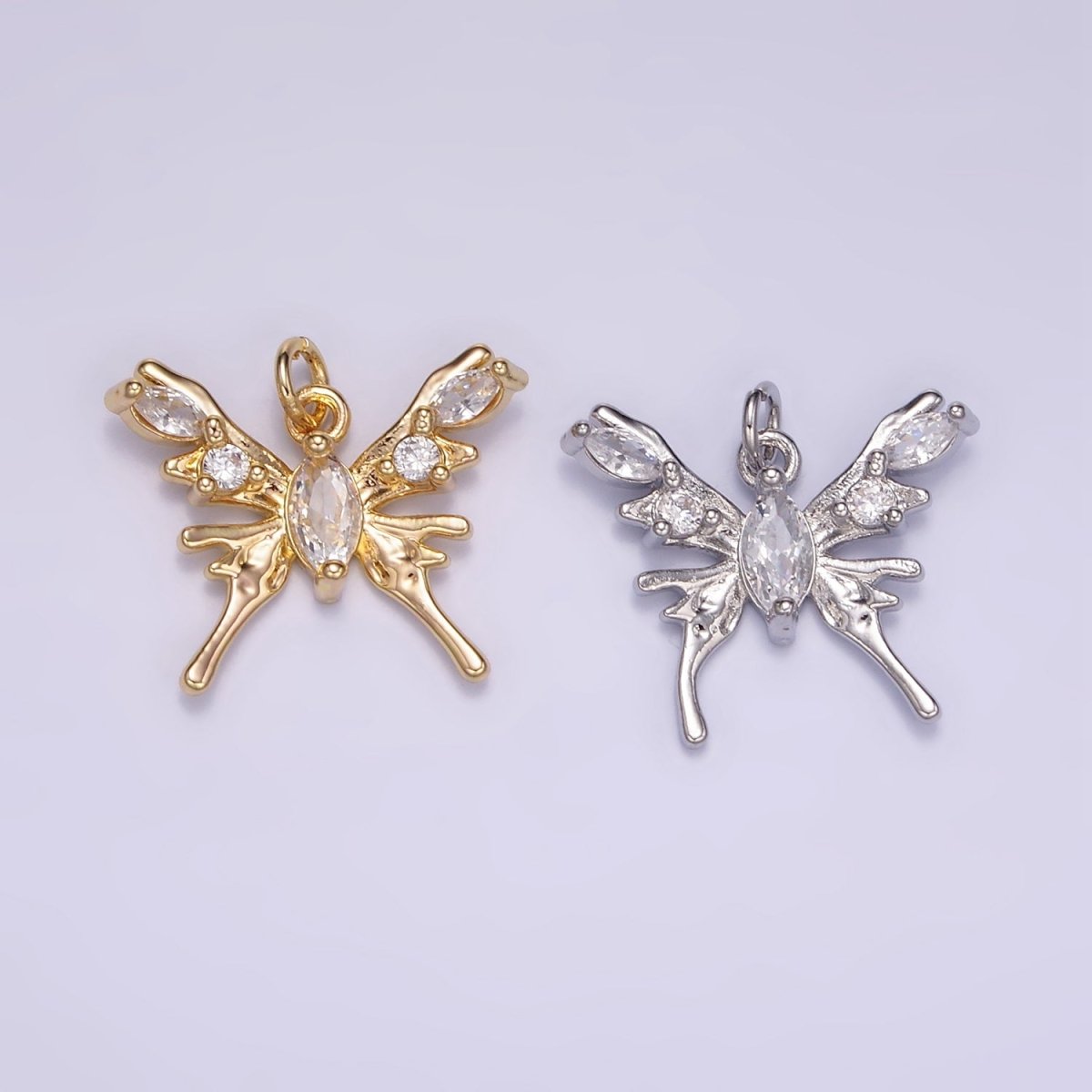 24K Gold Filled 18mm CZ Molten Drip Butterfly Insect Charm in Gold &amp; Silver | AC170