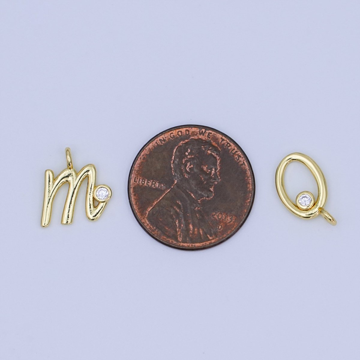 24K Gold Filled CZ "MOM" Cursive Script Charm Set | N048