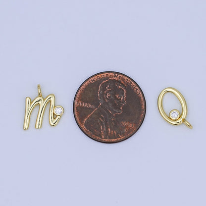 24K Gold Filled CZ "MOM" Cursive Script Charm Set | N048
