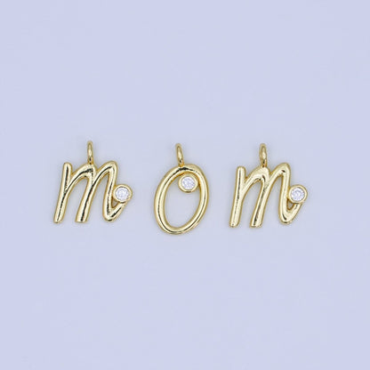 24K Gold Filled CZ "MOM" Cursive Script Charm Set | N048
