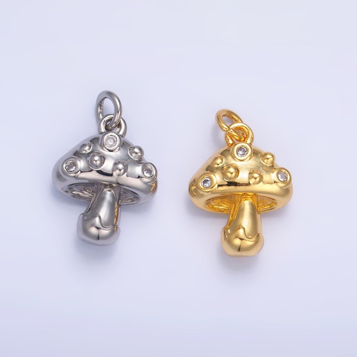 24K Gold Filled CZ Mushroom Plant Charm in Gold &amp; Silver | W353