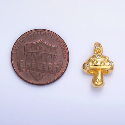 24K Gold Filled CZ Mushroom Plant Charm in Gold &amp; Silver | W353