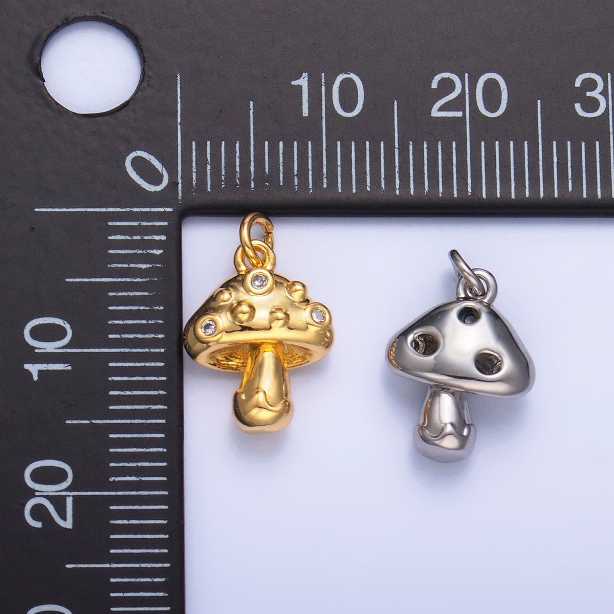 24K Gold Filled CZ Mushroom Plant Charm in Gold &amp; Silver | W353