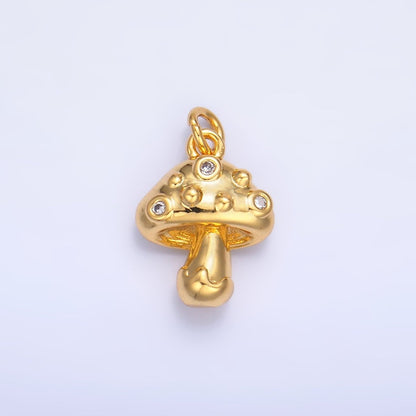 24K Gold Filled CZ Mushroom Plant Charm in Gold &amp; Silver | W353