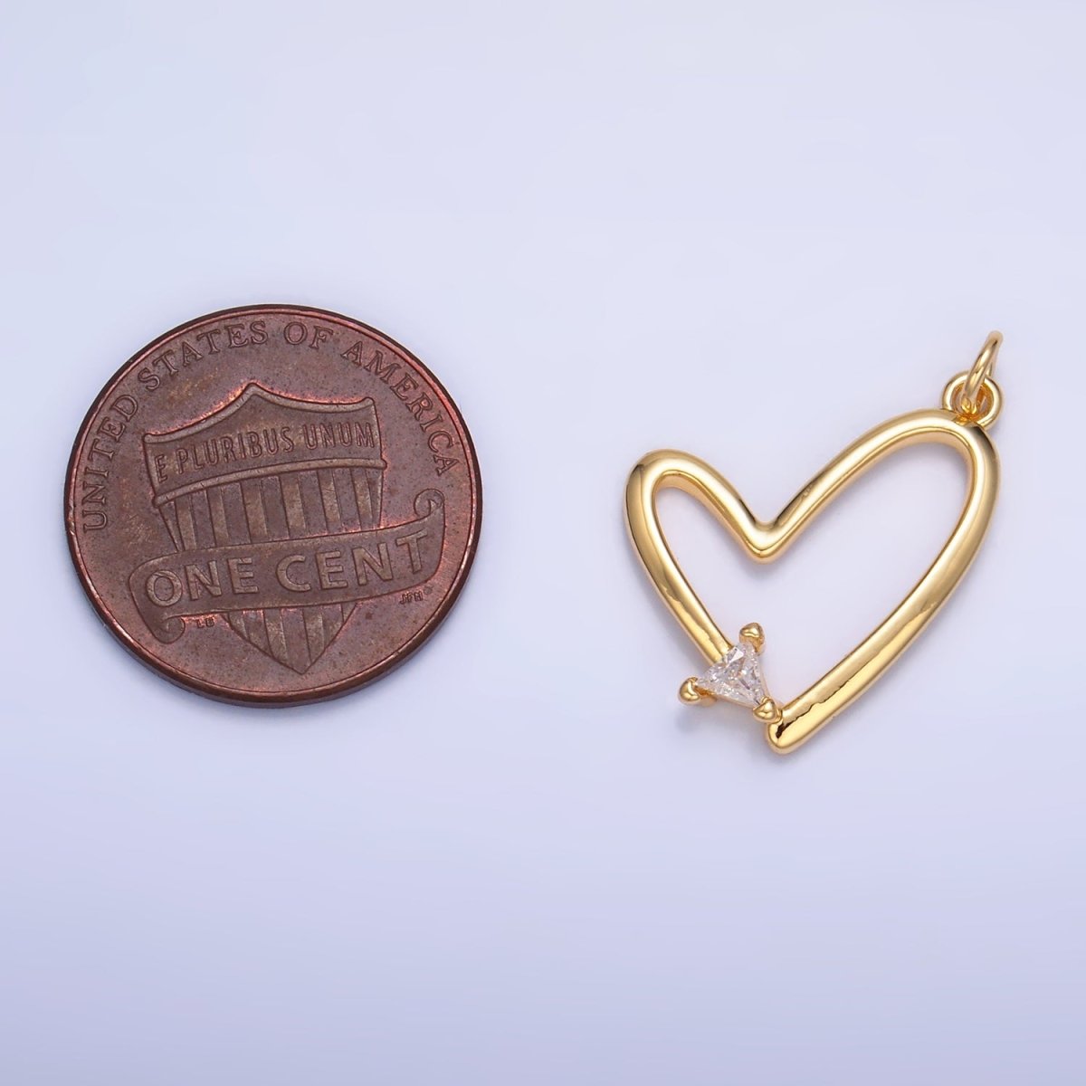 24K Gold Filled 17.5mm CZ Open Minimalist Heart Charm in Gold &amp; Silver | W352