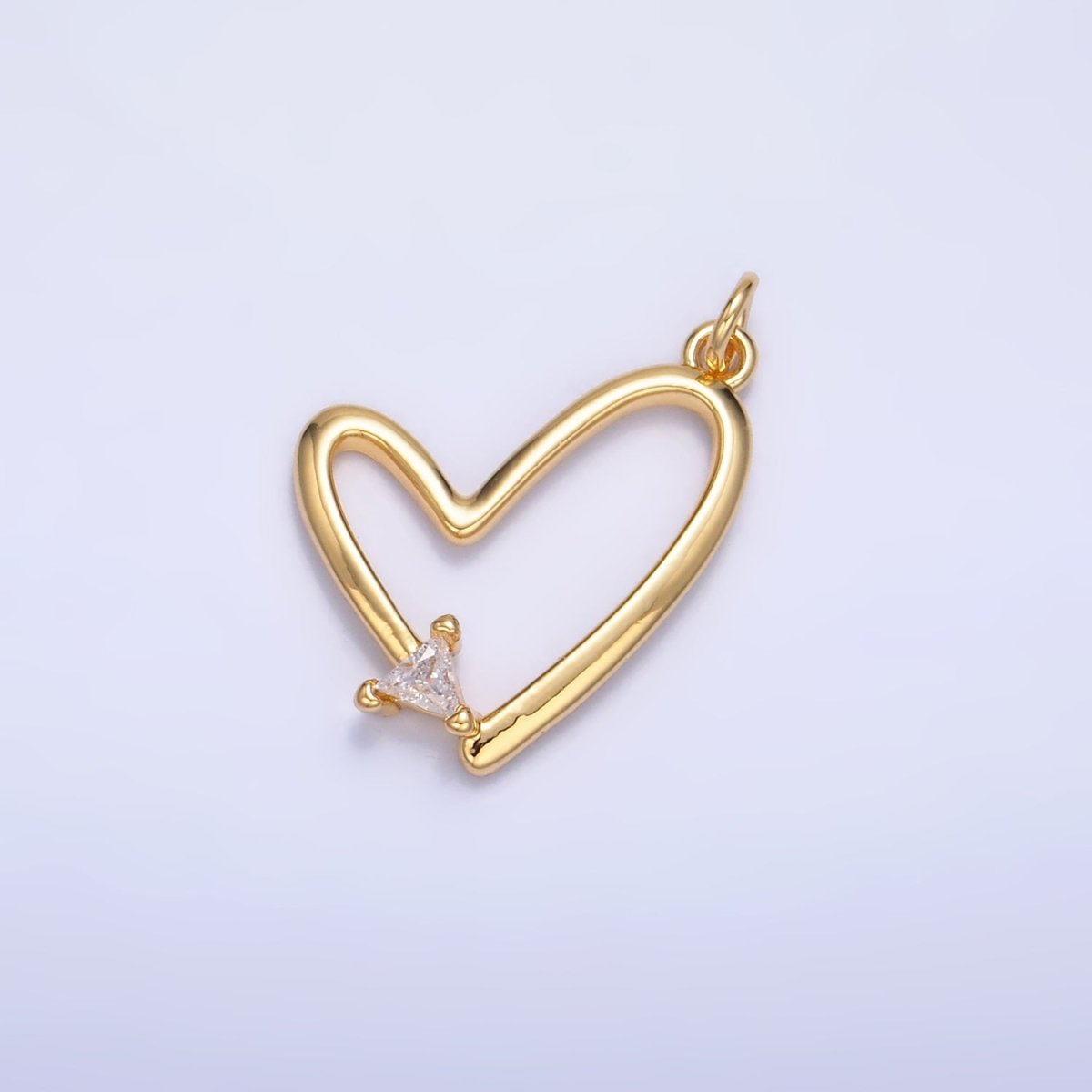 24K Gold Filled 17.5mm CZ Open Minimalist Heart Charm in Gold &amp; Silver | W352