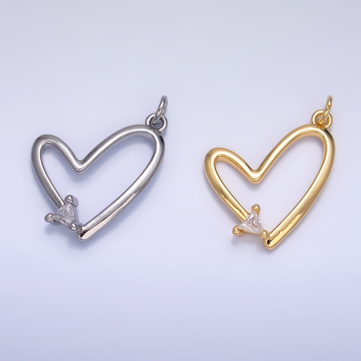 24K Gold Filled 17.5mm CZ Open Minimalist Heart Charm in Gold &amp; Silver | W352
