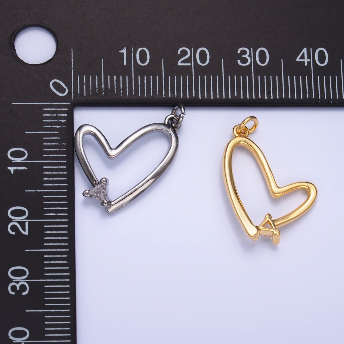 24K Gold Filled 17.5mm CZ Open Minimalist Heart Charm in Gold &amp; Silver | W352