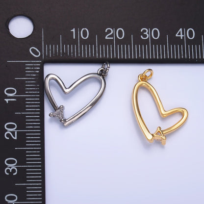 24K Gold Filled 17.5mm CZ Open Minimalist Heart Charm in Gold &amp; Silver | W352