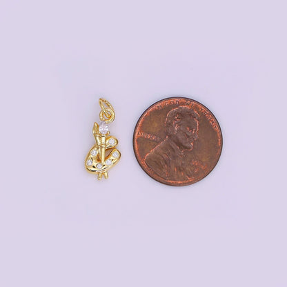 24K Gold Filled CZ Paint Brush Tool Charm | AF422