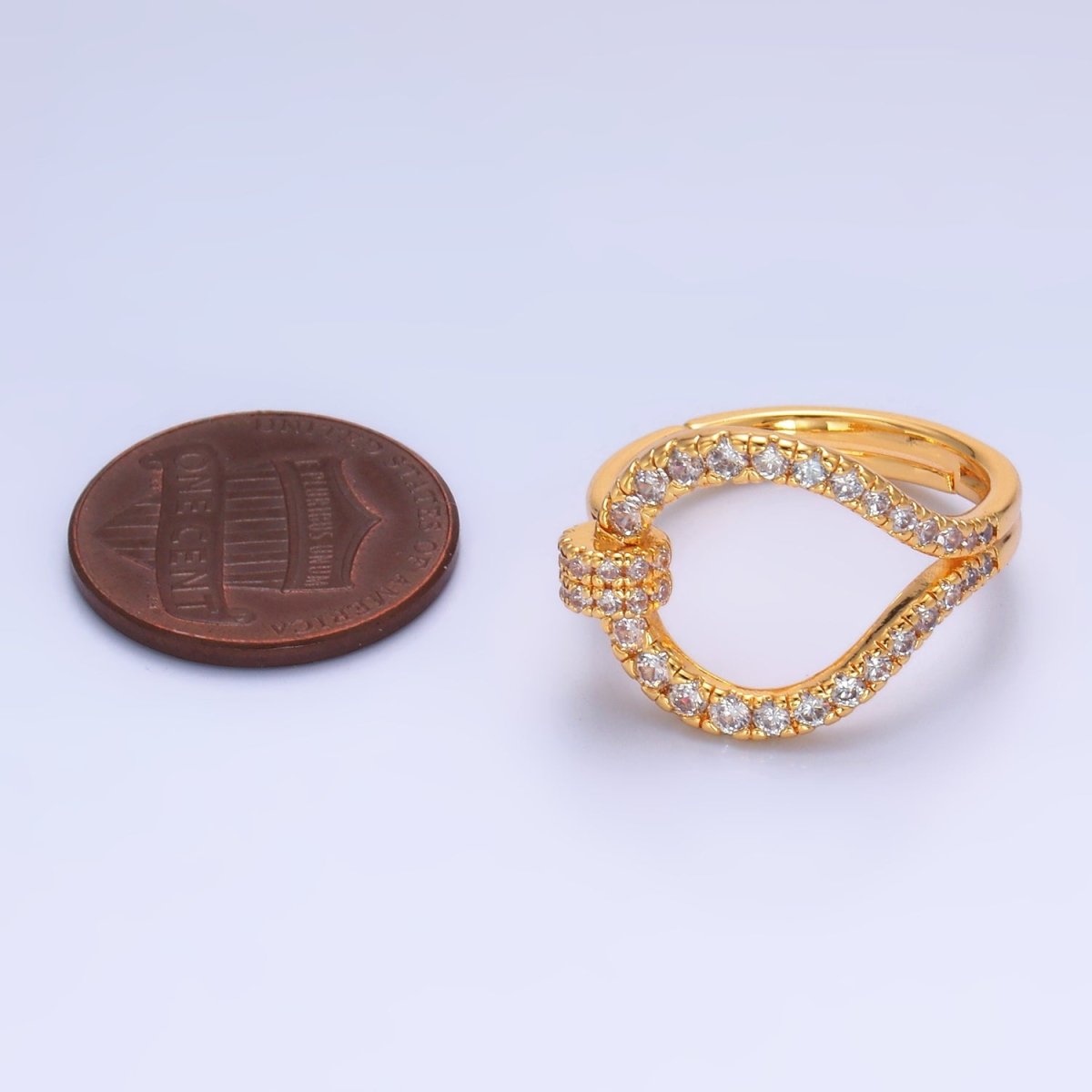 24K Gold Filled Micro Paved CZ Belt Buckle Geometric Adjustable Ring | U449