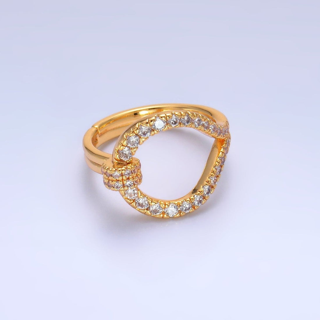 24K Gold Filled Micro Paved CZ Belt Buckle Geometric Adjustable Ring | U449