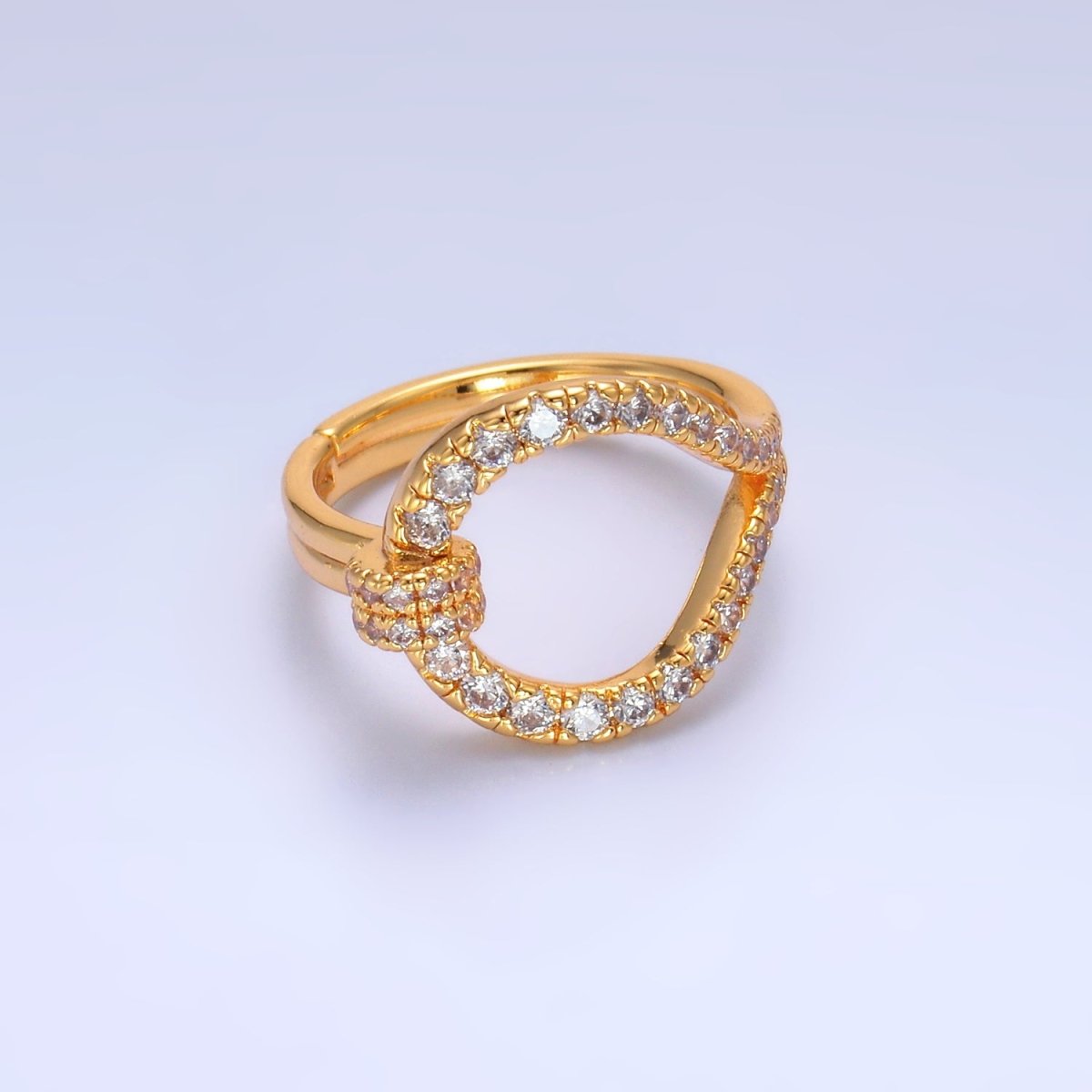 24K Gold Filled Micro Paved CZ Belt Buckle Geometric Adjustable Ring | U449