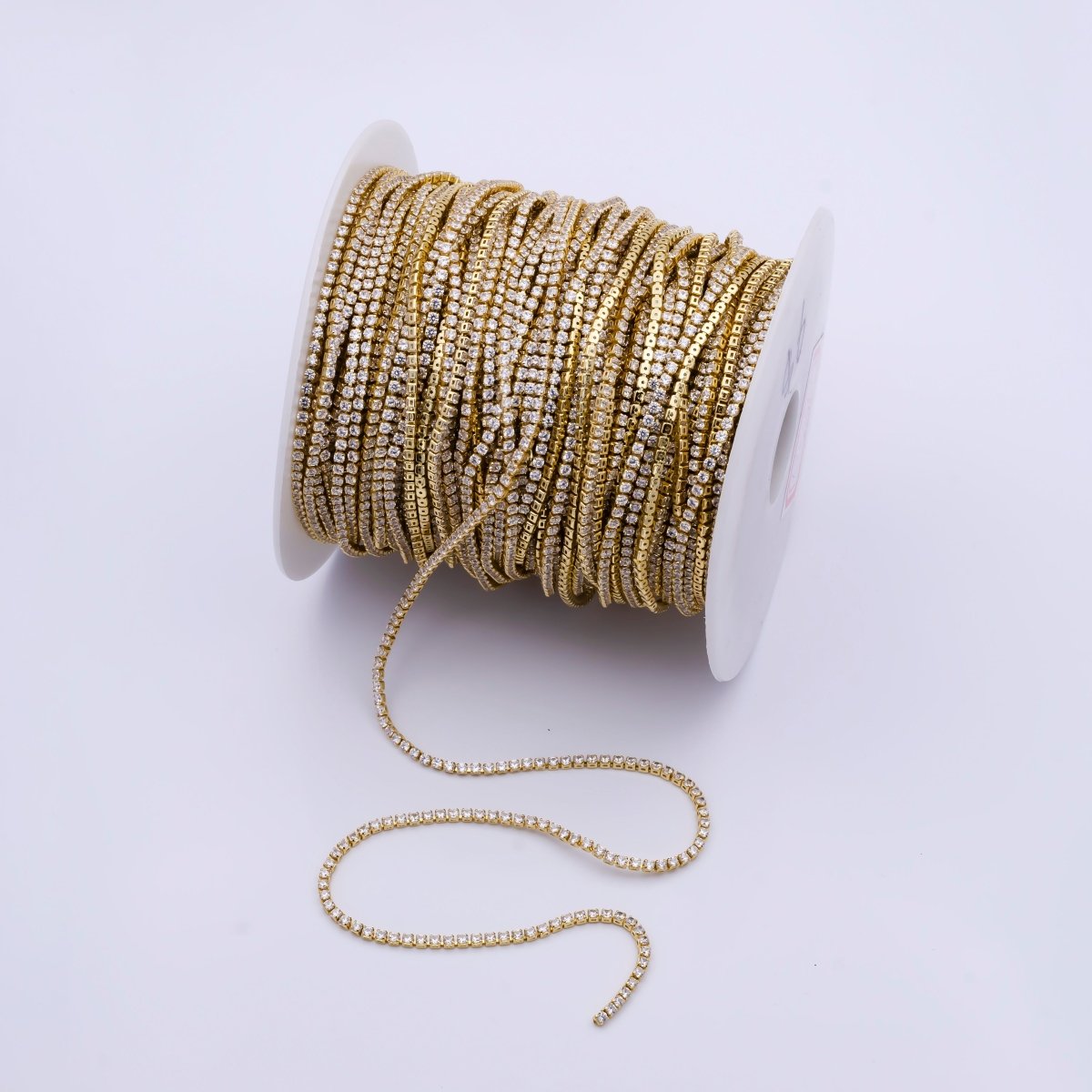 24K Gold Filled CZ Paved Tennis Bulk Chain in Gold &amp; Silver by Yard | Roll-829 &amp; Roll-1533