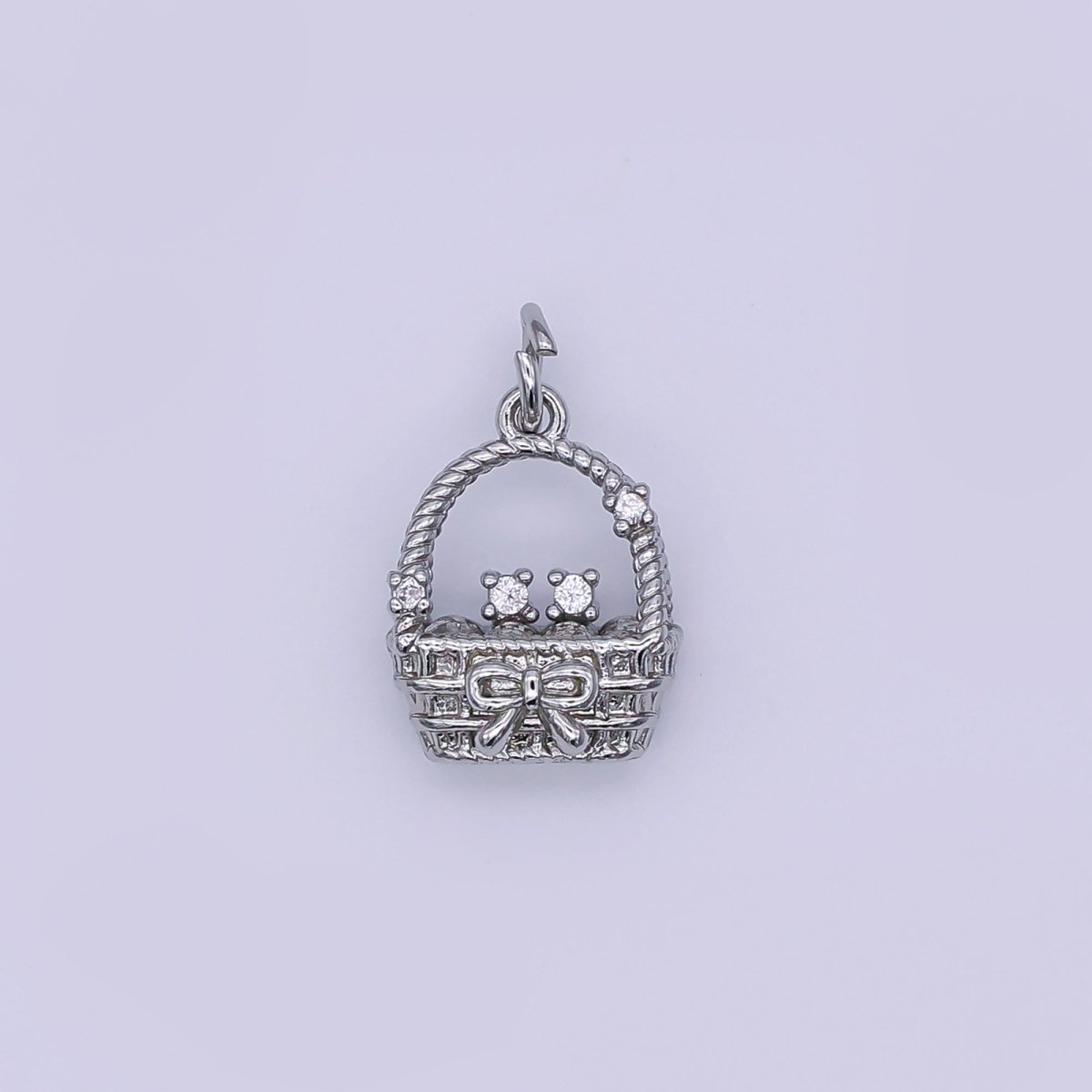 24K Gold Filled CZ Picnic Basket 3D Multidimensional Charm in Gold &amp; Silver | AJ366