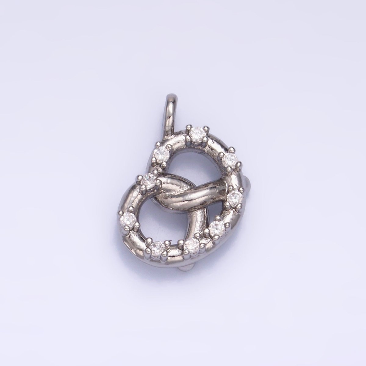 24K Gold Filled CZ Pretzel Pastry Food Charm in Gold &amp; Silver | W340