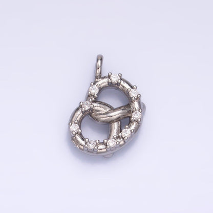 24K Gold Filled CZ Pretzel Pastry Food Charm in Gold &amp; Silver | W340