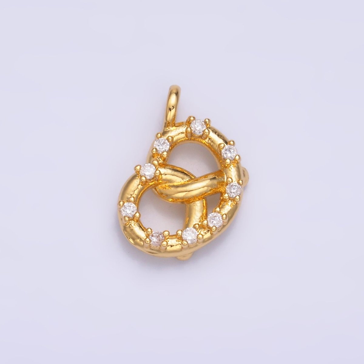 24K Gold Filled CZ Pretzel Pastry Food Charm in Gold &amp; Silver | W340