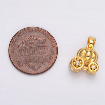 24K Gold Filled 17mm CZ Pumpkin Fruit Carriage Multidimensional 3D Charm in Gold &amp; Silver | AA1031