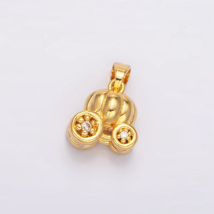 24K Gold Filled 17mm CZ Pumpkin Fruit Carriage Multidimensional 3D Charm in Gold &amp; Silver | AA1031