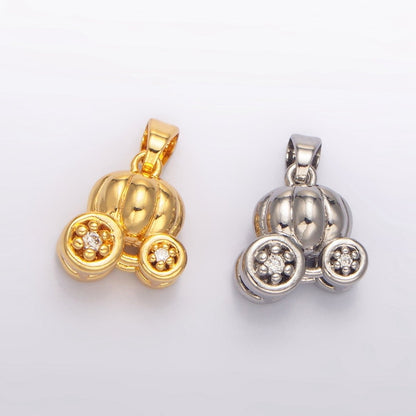 24K Gold Filled 17mm CZ Pumpkin Fruit Carriage Multidimensional 3D Charm in Gold &amp; Silver | AA1031