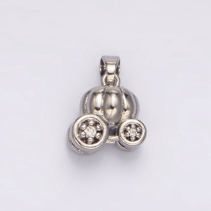 24K Gold Filled 17mm CZ Pumpkin Fruit Carriage Multidimensional 3D Charm in Gold &amp; Silver | AA1031