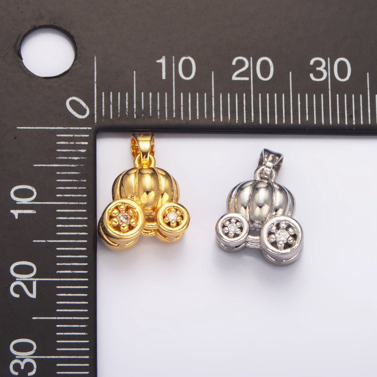 24K Gold Filled 17mm CZ Pumpkin Fruit Carriage Multidimensional 3D Charm in Gold &amp; Silver | AA1031
