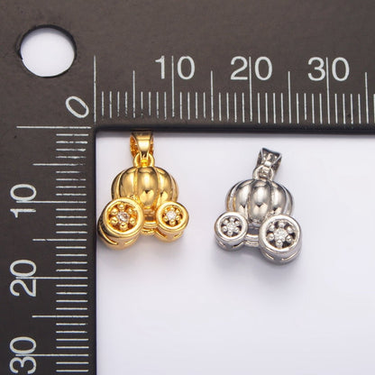 24K Gold Filled 17mm CZ Pumpkin Fruit Carriage Multidimensional 3D Charm in Gold &amp; Silver | AA1031
