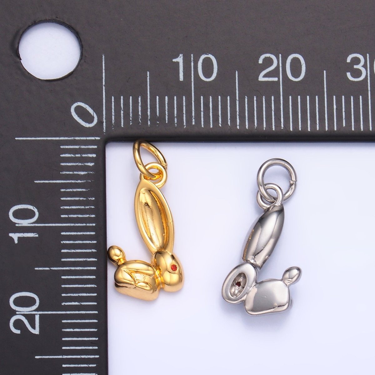 24K Gold Filled CZ Rabbit Bunny Multidimensional 3D Charm in Gold &amp; Silver | M174