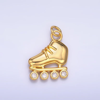 24K Gold Filled 20mm CZ Roller Skate Shoes Charm in Gold &amp; Silver | W337