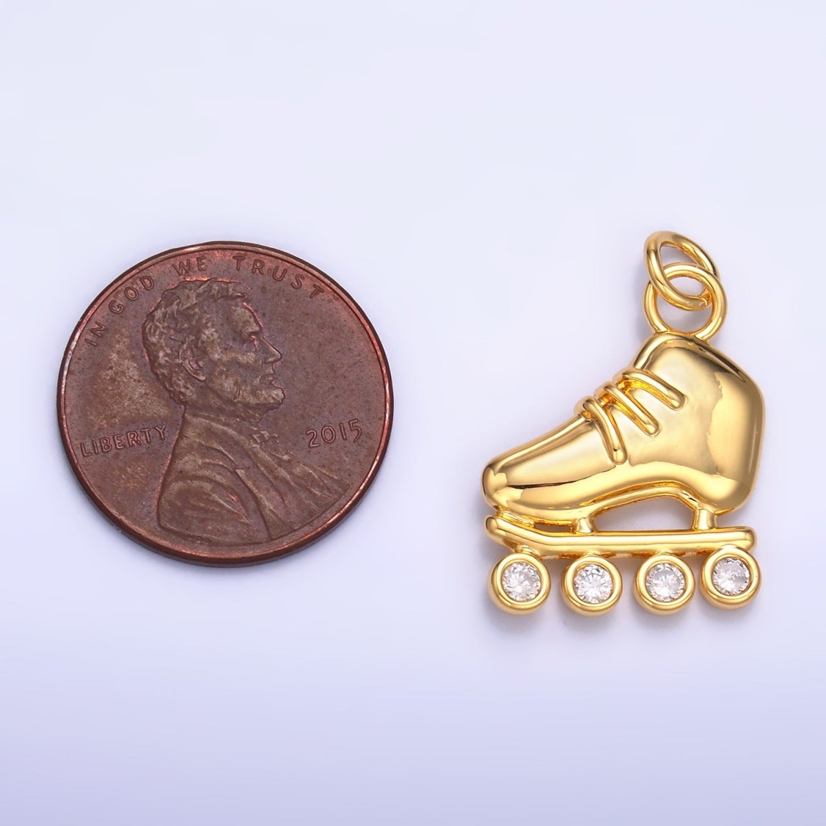 24K Gold Filled 20mm CZ Roller Skate Shoes Charm in Gold &amp; Silver | W337
