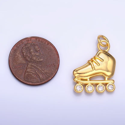 24K Gold Filled 20mm CZ Roller Skate Shoes Charm in Gold &amp; Silver | W337