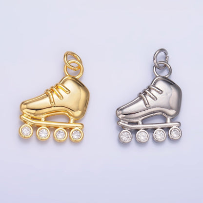 24K Gold Filled 20mm CZ Roller Skate Shoes Charm in Gold &amp; Silver | W337