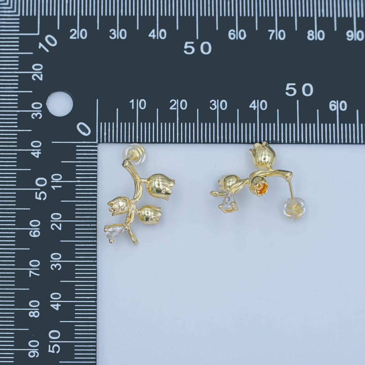 24K Gold Filled CZ Rose Flower Stud Drop Earrings | Z1132