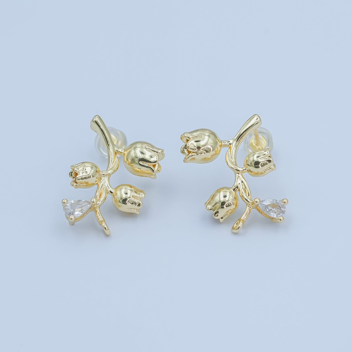 24K Gold Filled CZ Rose Flower Stud Drop Earrings | Z1132