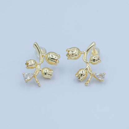 24K Gold Filled CZ Rose Flower Stud Drop Earrings | Z1132
