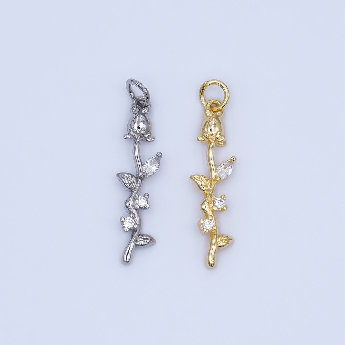 24K Gold Filled 27mm Clear CZ Rose Flower Wavy Charm in Gold &amp; Silver | AF470