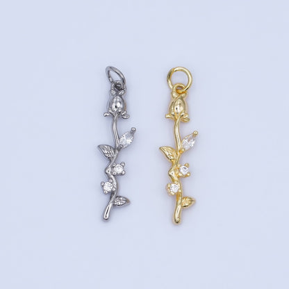 24K Gold Filled 27mm Clear CZ Rose Flower Wavy Charm in Gold &amp; Silver | AF470