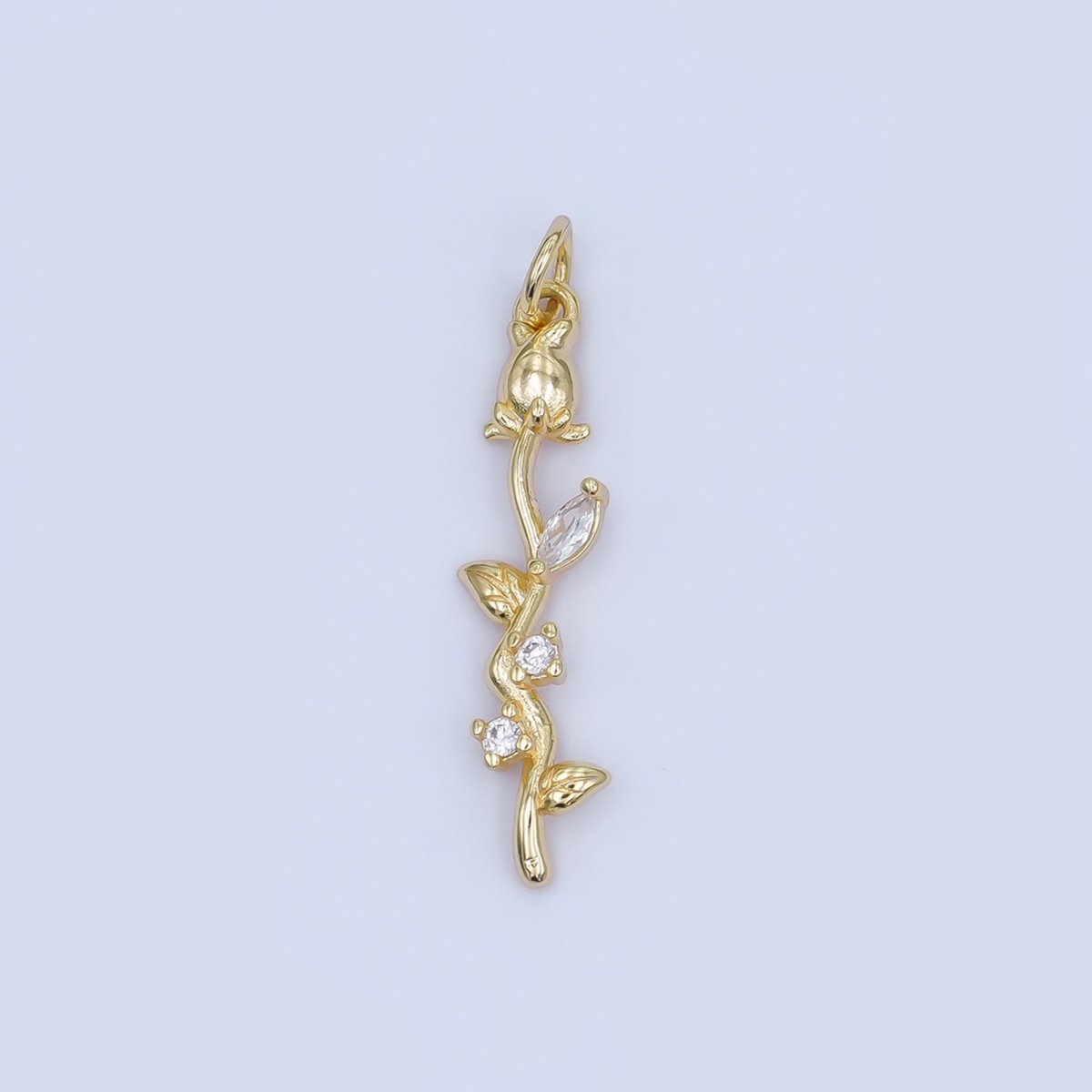 24K Gold Filled 27mm Clear CZ Rose Flower Wavy Charm in Gold &amp; Silver | AF470