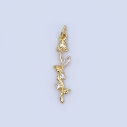 24K Gold Filled 27mm Clear CZ Rose Flower Wavy Charm in Gold &amp; Silver | AF470