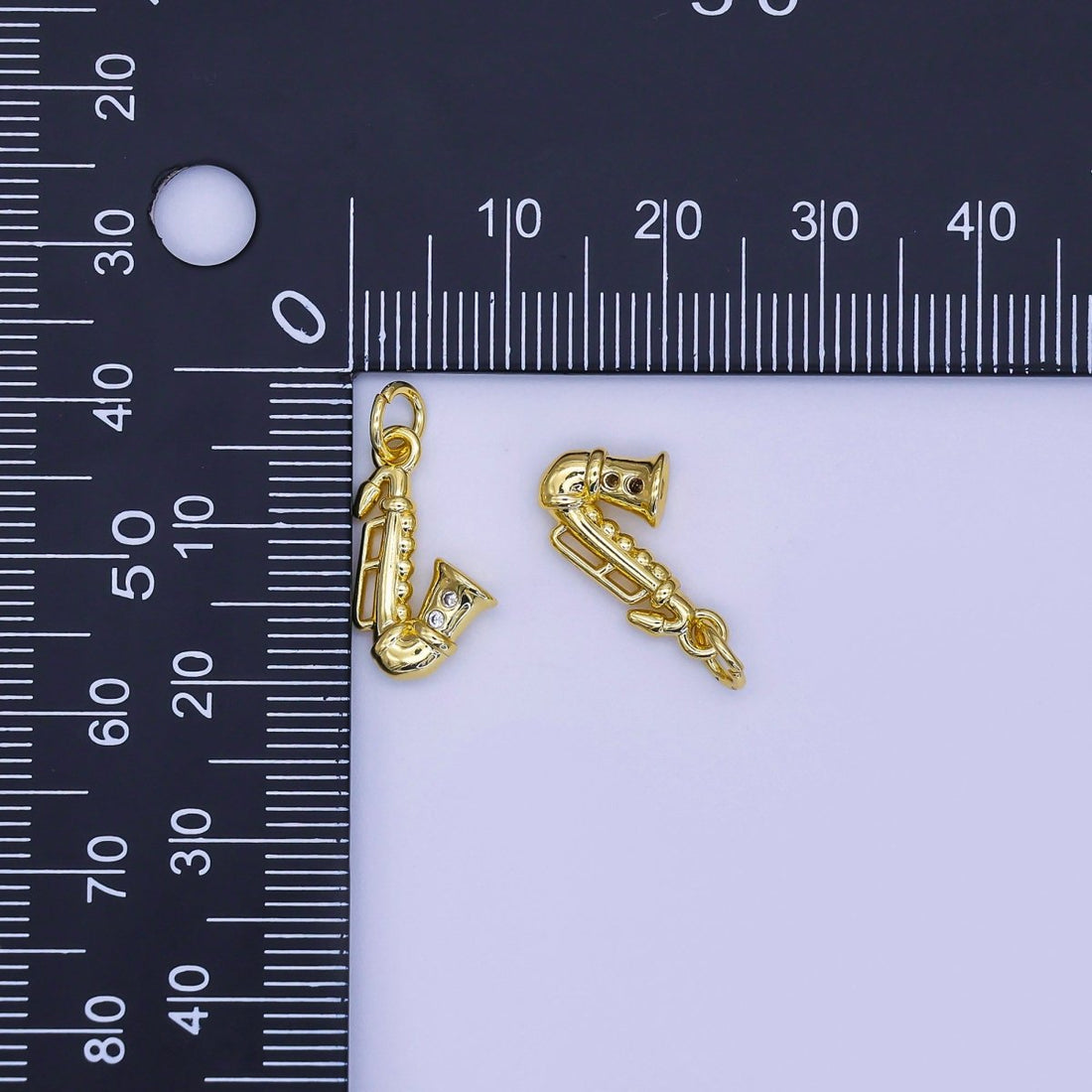 24K Gold Filled CZ Saxophone Jazz Musical Instrument Multidimensional 3D Charm | AJ315