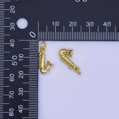 24K Gold Filled CZ Saxophone Jazz Musical Instrument Multidimensional 3D Charm | AJ315
