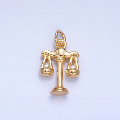 24K Gold Filled CZ Scales of Justice Law 3D Multidimensional Charm | W103