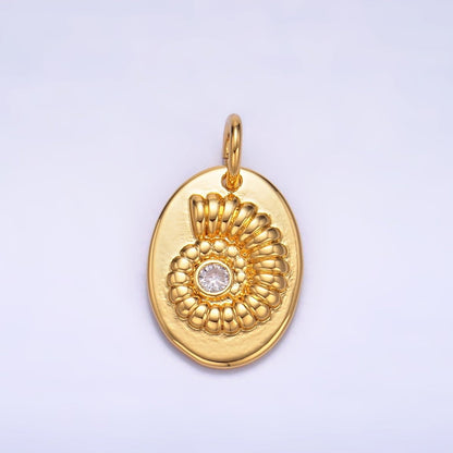 24K Gold Filled CZ Sea Clam Shell Oval Charm | W320