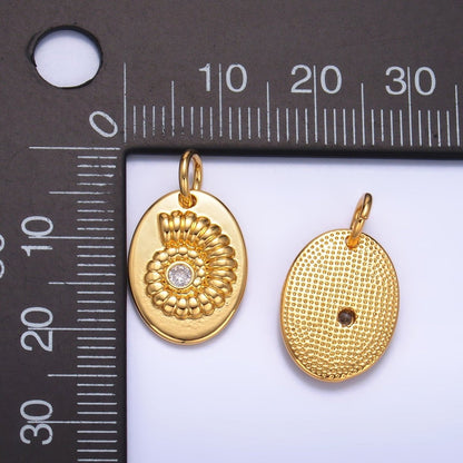 24K Gold Filled CZ Sea Clam Shell Oval Charm | W320