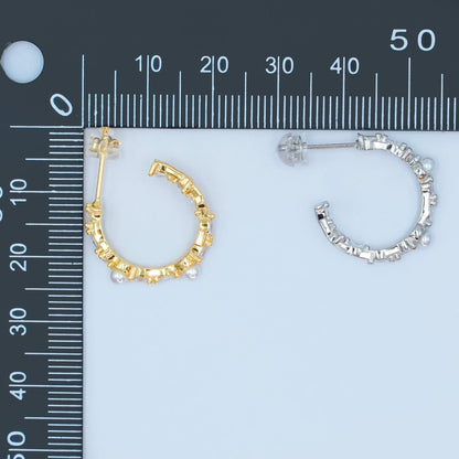 24K Gold Filled 20mm CZ Shell Pearl C-Shape Hoop Earrings in Gold &amp; Silver | AB1467 AB1468