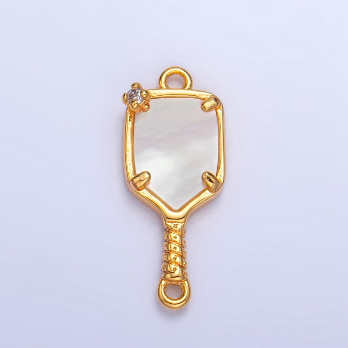 24K Gold Filled CZ Shell Pearl Pickle Ball Racket Pendant in Gold &amp; Silver | F730